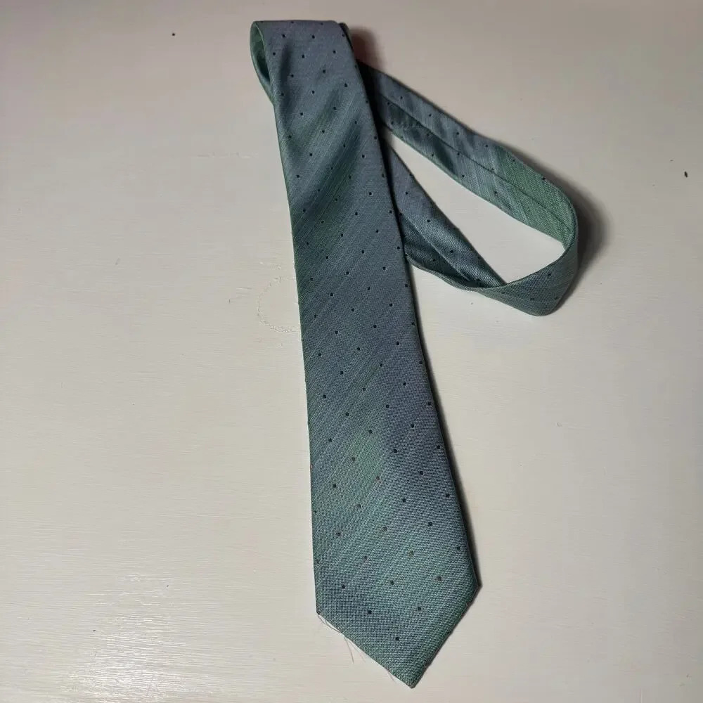 Kenneth Cole Reaction Dot Tie bluesh/Green‎ olive Polka Dots 100%Silk